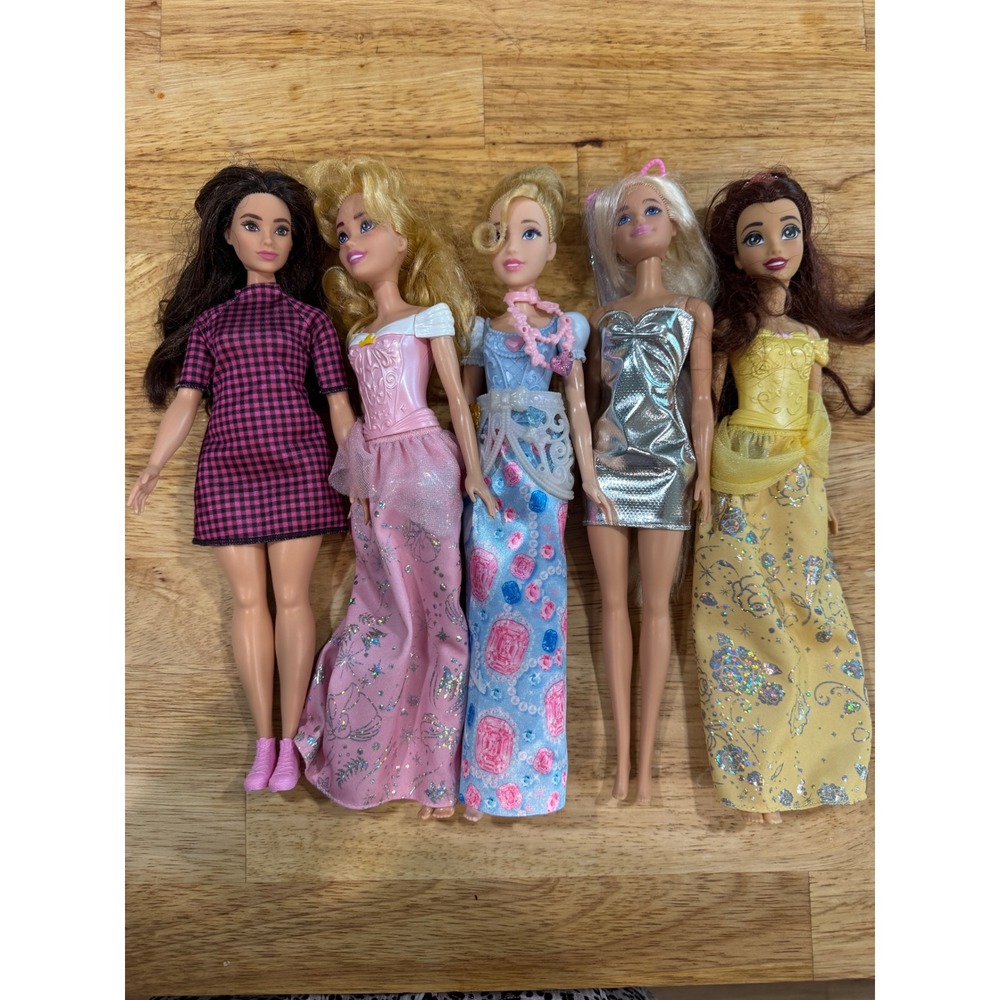 Mattel Barbie Disney Princess Doll Lot 5pc Girls OS Multicolor Good Gowns Set